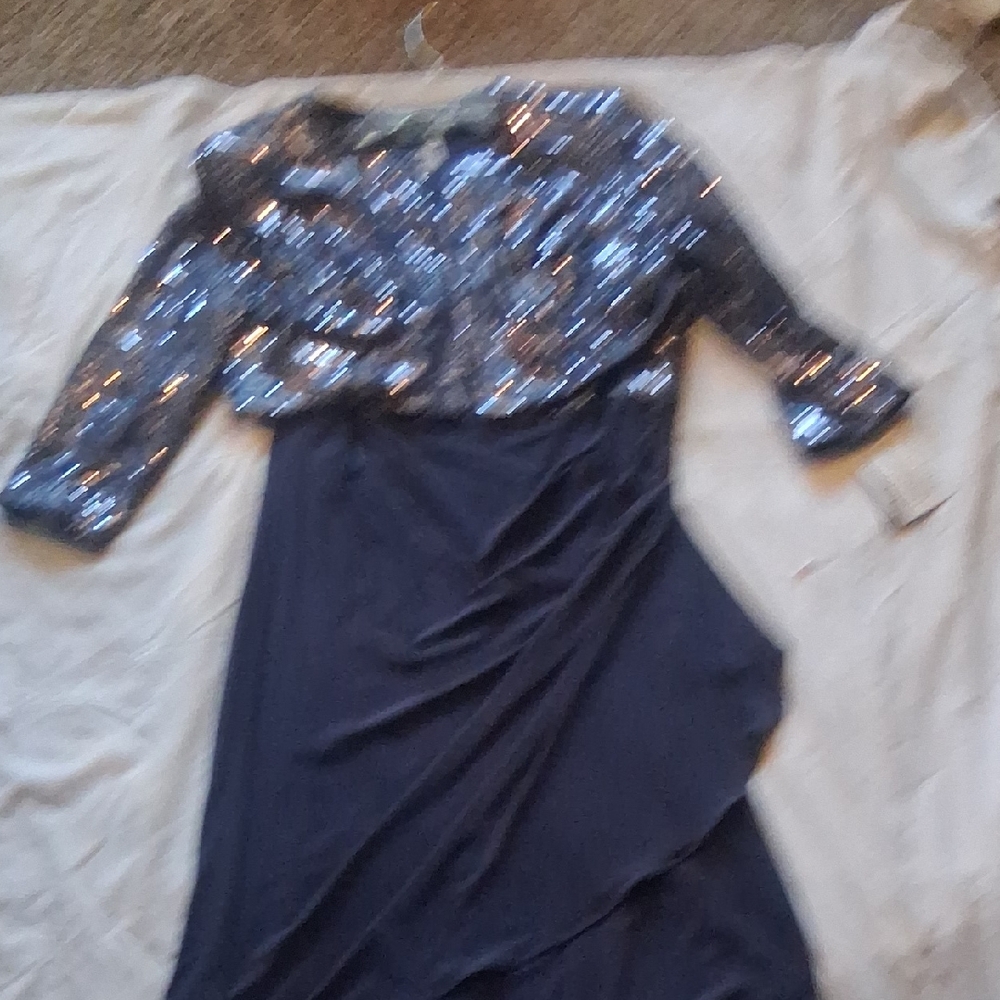 Alex Evenings Embellished Blue and Silver Tiered Midi Gown